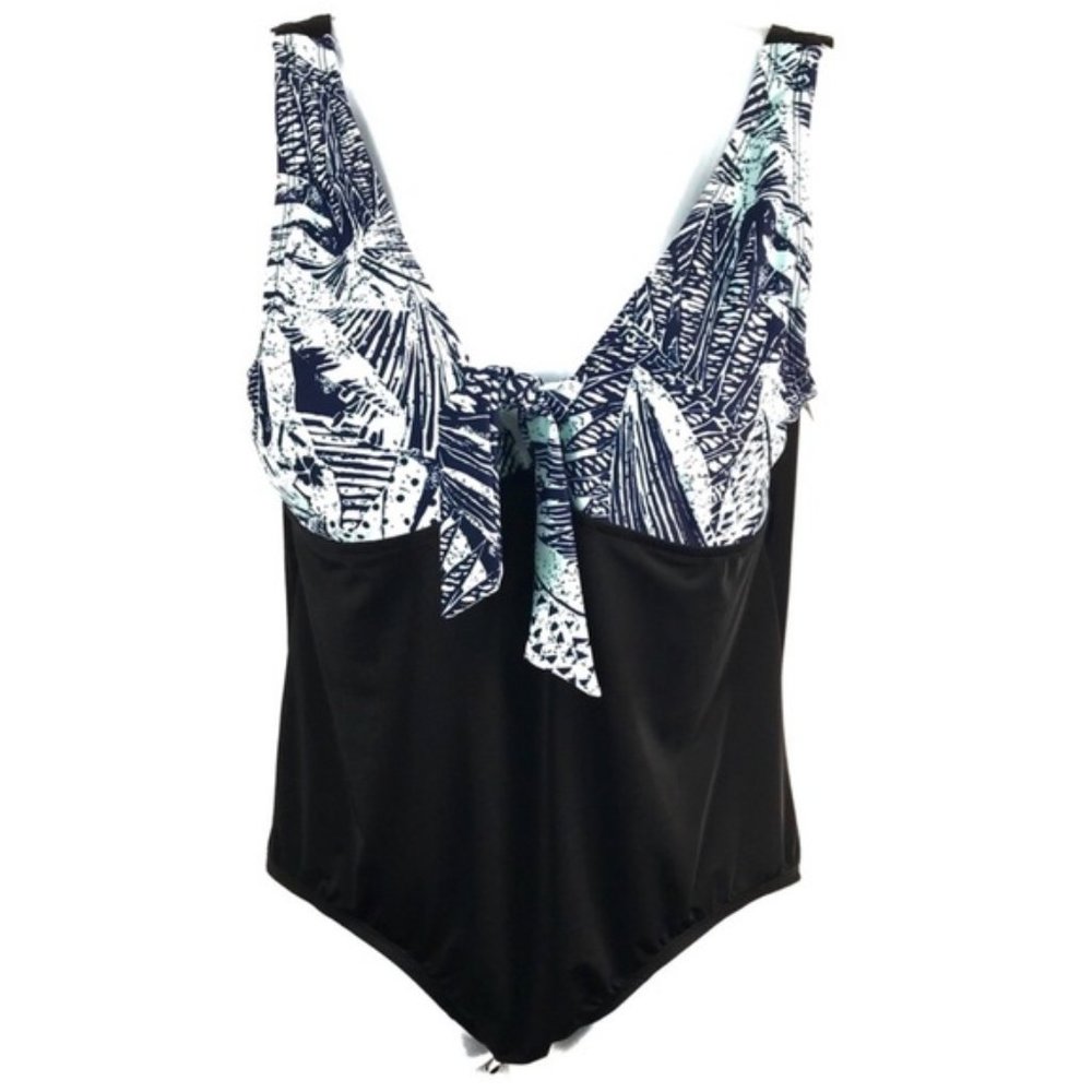 Bleu Ice Women’s Plus Size Light Teal Black One Piece Swimsuit Size 22 New